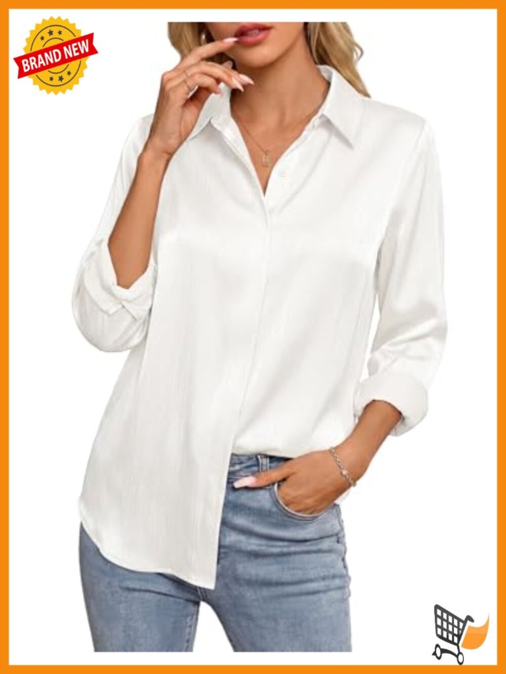 Womens Silky Satin Button Down Shirt Long Sleeve Work Blouse
